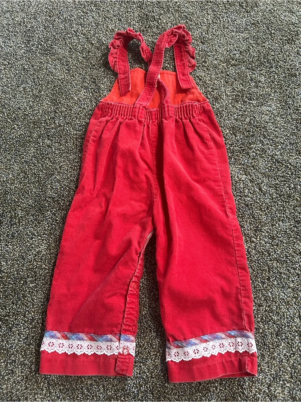 Vintage Carter’s 80s 90s toddler girls 24 months red corduroy lace overalls fall